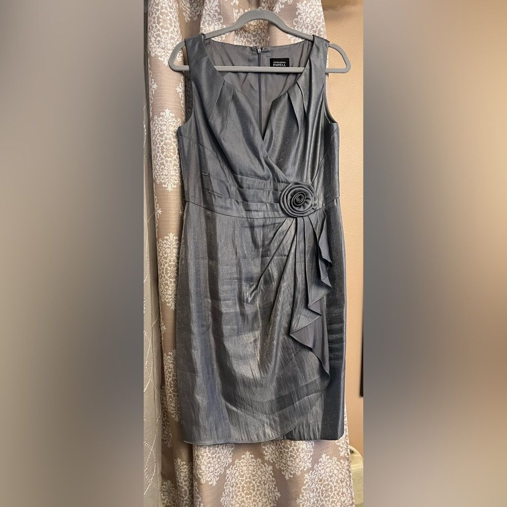✨ Adrianna Papell Gray Shimmer Dress - Size 12 ✨